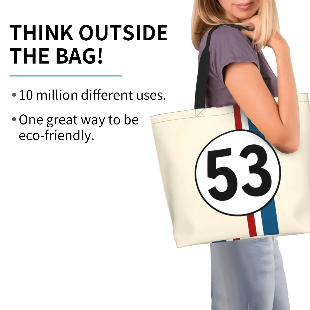 herbie numéro 53 sac fourre-tout de shopping toile grande capacité sacs à bandoulière shopper sac à main d'épicerie pour les femmes
