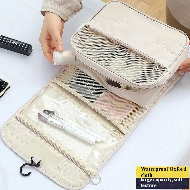trousse de toilette portable avec crochet de suspension, sac de rangement de cosmétiques de salle de bain étanche pour femmes, trousse de maquillage de voyage de grande capacité pour hommes