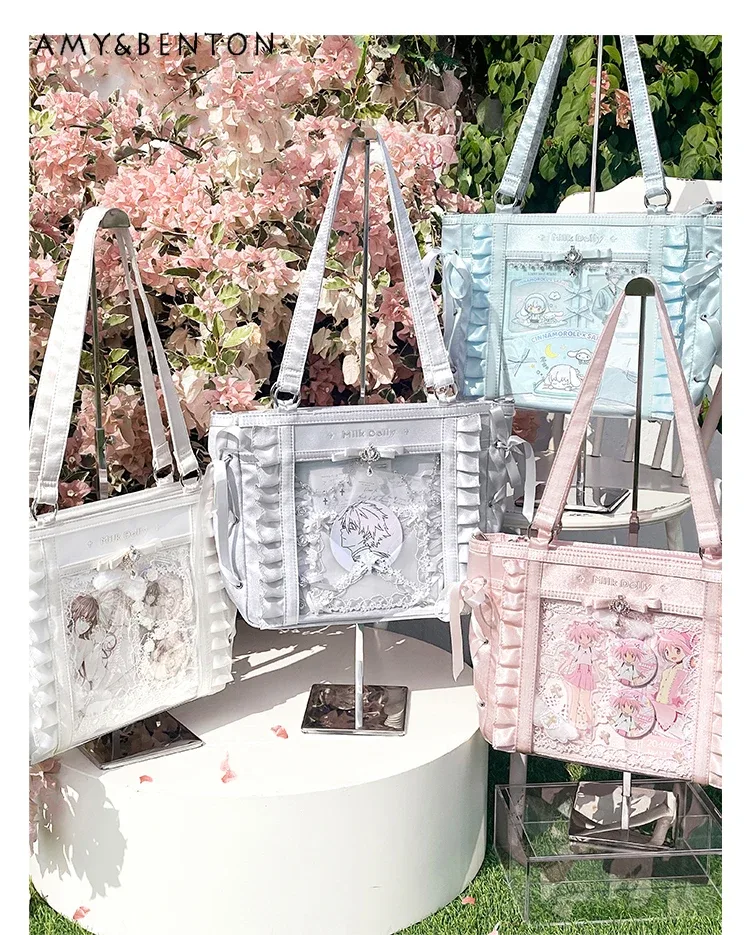 mine series – sac à bandoulière itabags doux, couleur unie, polyvalent, grande capacité, fermeture éclair, sac carré, sac à main japonais