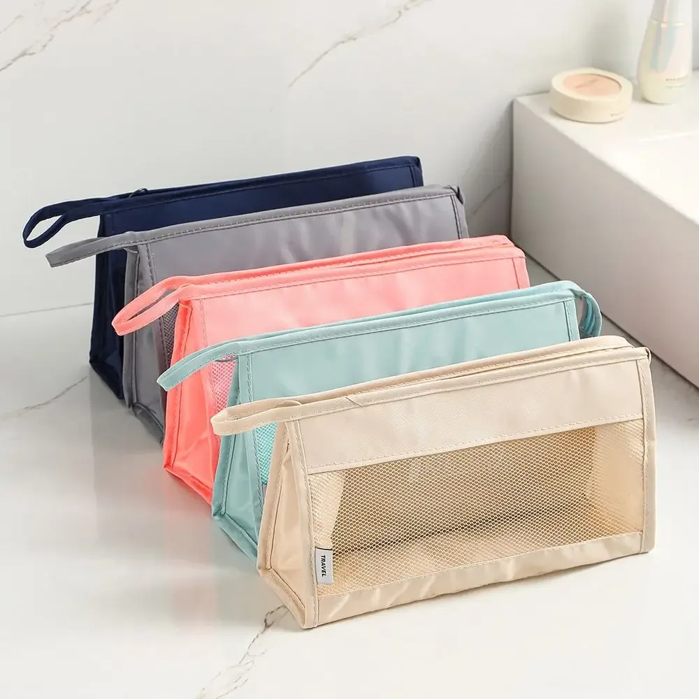 Nouvelle trousse de toilette à fermeture éclair, pochette à maquillage en maille portable, sac en maille multifonctionnel de grande capacité, camping