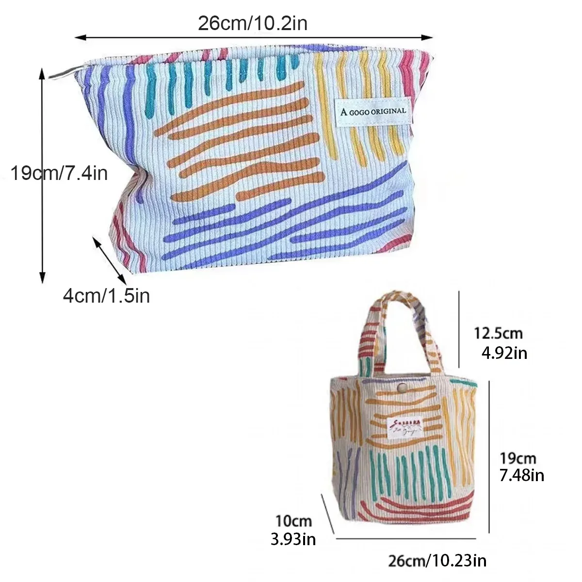 Sac à cosmétiques en velours côtelé à rayures colorées, trousse de toilette de voyage Portable, soins de la peau, articles divers, sac de rangement de maquillage esthétique, A-DH
