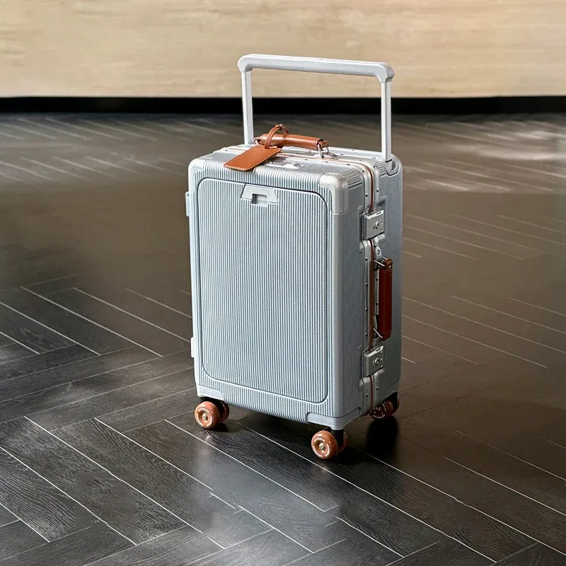 valise de voyage 20/24/26 pouces avec cadre en aluminium, trolley large, bagage cabine avec porte-gobelet, valise à roulettes pour l'embarquement