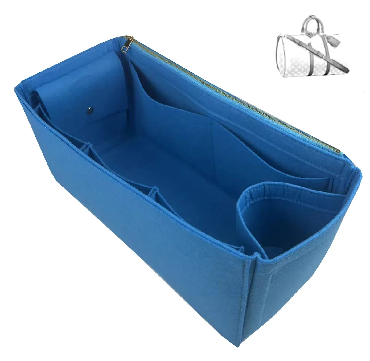 organisateur de sac à main en feutre premium 3mm (fait main/20 couleurs) avec poche zippée amovible, compatible avec les sacs keepall 45, 50, 55, 60