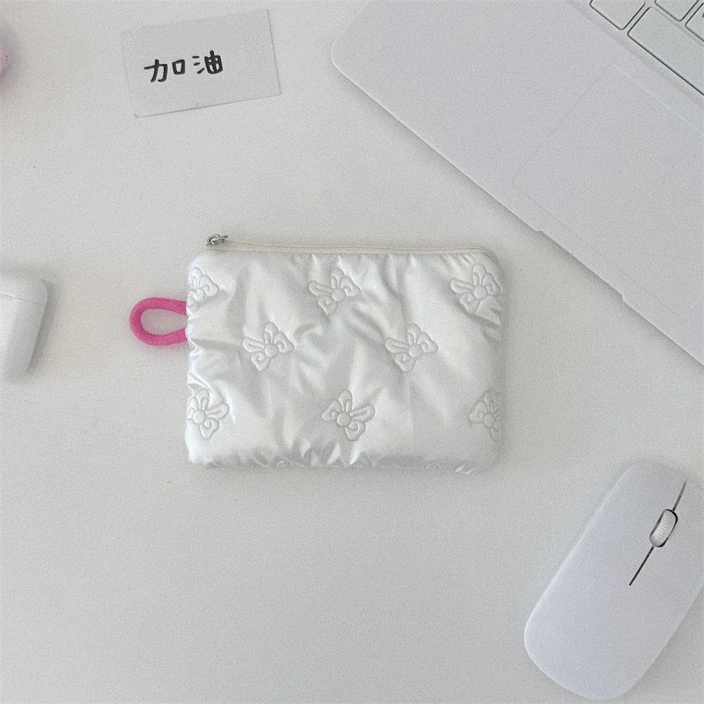 1 pièces sac de maquillage pour femmes petit nœud rose maquillage rouge à lèvres sac de rangement mignon sacs à cosmétiques porte-monnaie pochette de banlieue ins style