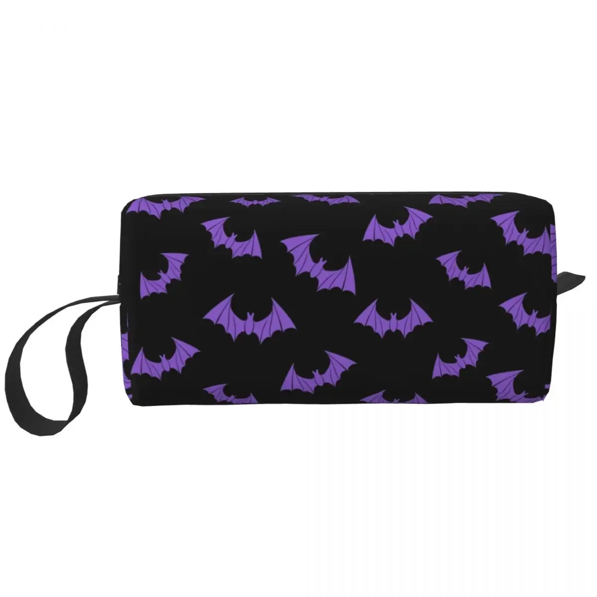 trousse de toilette personnalisée pour femme, chauves-souris enchantées en gris clair sur noir, trousse de maquillage de sorcière occulte gothique, trousse de rangement de beauté dopp