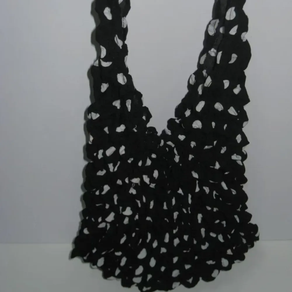 sac bandoulière grande capacité à pois noirs en tissu tissé, sac de courses réutilisable en tissu extensible