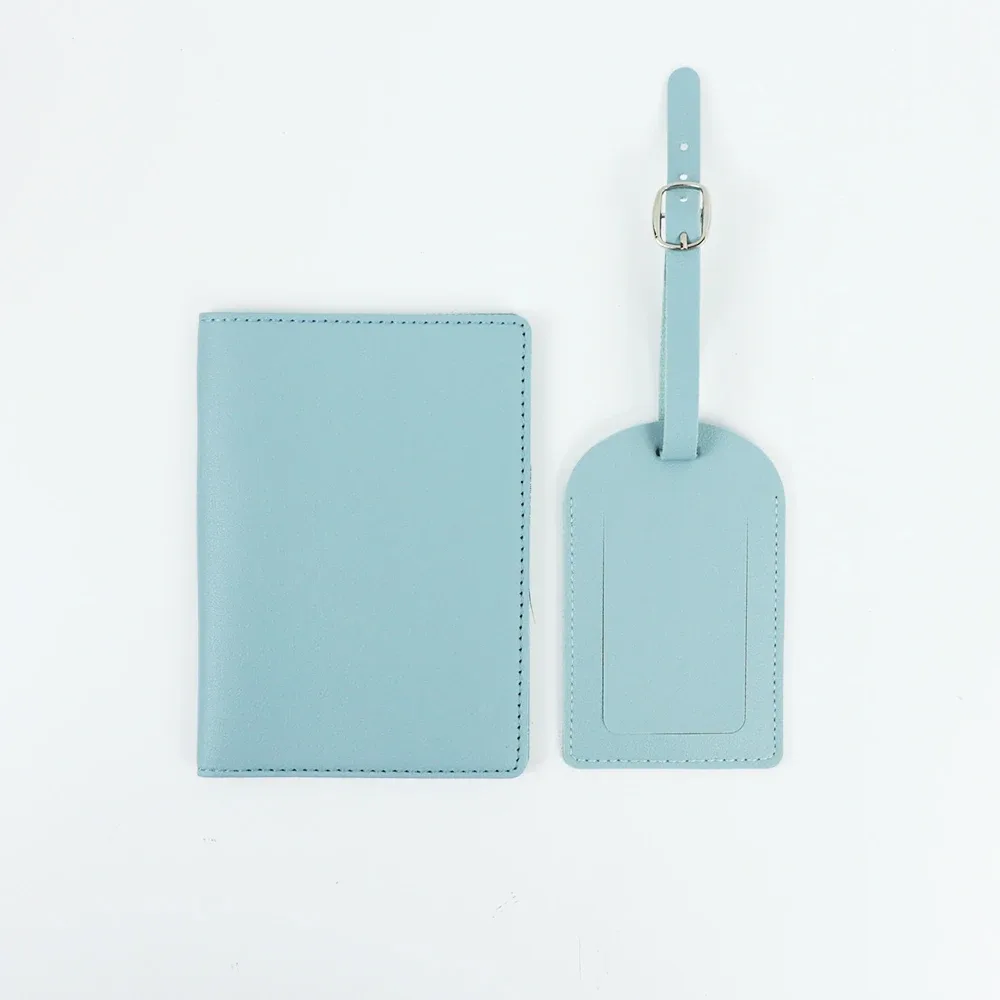 ensemble de porte-passeport et étiquette de bagage en cuir pu personnalisable avec plusieurs fonctions et compartiments multiples