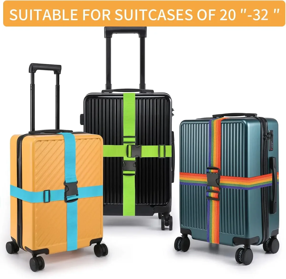 lot de 4 sangles de bagage, ceintures de valise élastiques télescopiques, ceinture de sac de voyage pour valise, sangle de fixation, boucle de voyage, ceintures de bagage