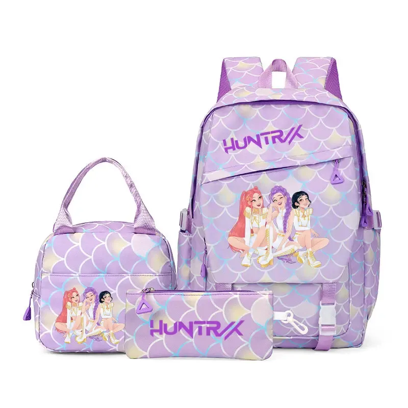 sacs à dos kpop demon hunters, 3 pièces, avec sacs à déjeuner, trousse à crayons, sacs à dos de voyage de grande capacité pour femmes et hommes, sacs d'école pour adolescents