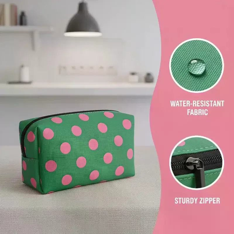 Trousse de maquillage à pois, trousse de toilette de voyage étanche avec fermeture éclair, étui pour pinceaux de maquillage
