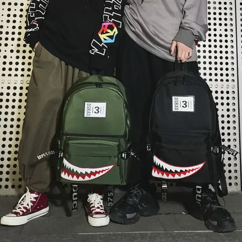 grands sacs à dos tendance pour filles et garçons, sacs à dos d'école imperméables noirs, sacs de voyage pour femmes avec imprimé requin, mochilas escolares