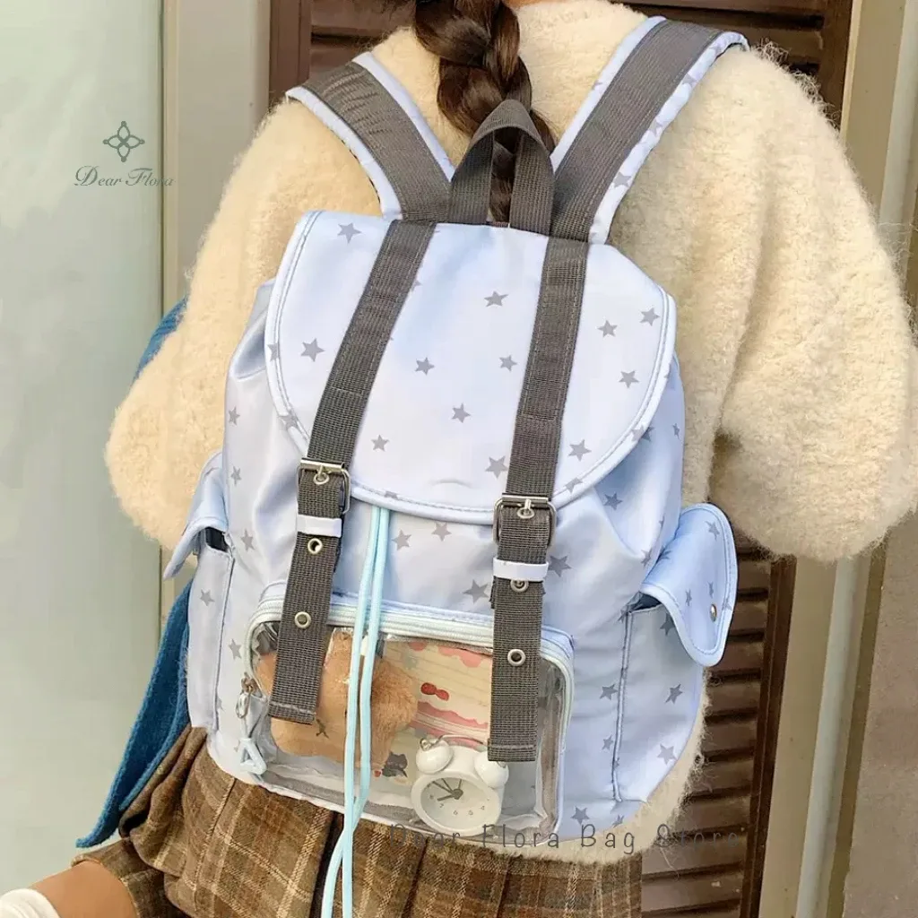 nouveau sac à dos ita bleu ciel tendance et adorable, transparent, grande capacité, pour femme, idéal pour l'école et les trajets quotidien, avec compartiment diy pour affichage personnalisé