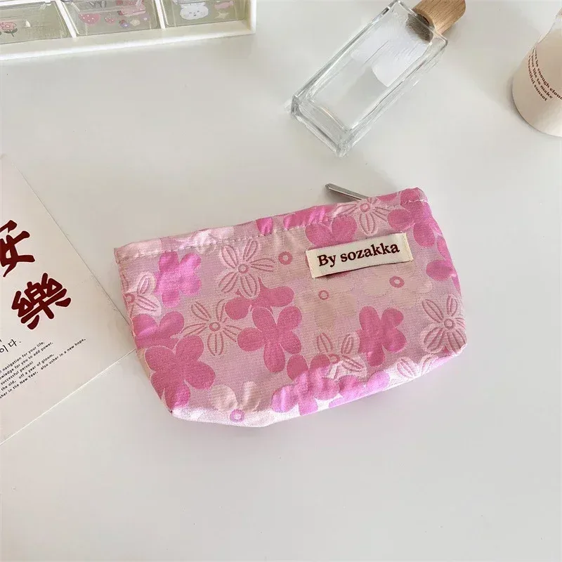 trousse de maquillage imprimée de fleurs 3d pour femmes, petit sac cosmétique, pinceaux de maquillage, rouge à lèvres, trousse de rangement mignonne, style coréen