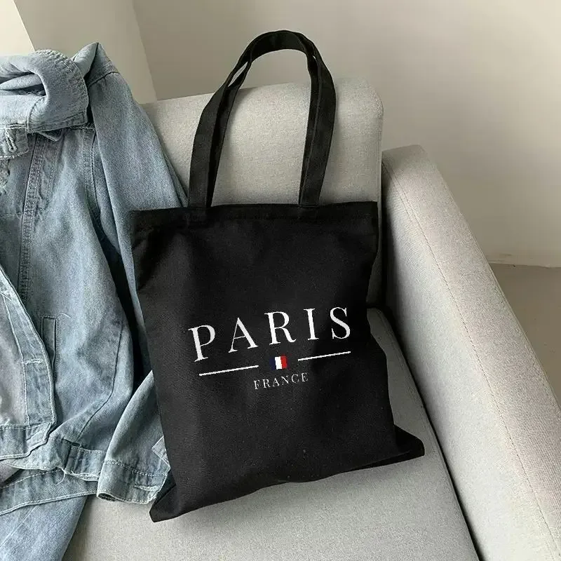 grand sac fourre-tout tour eiffel, idéal pour les cadeaux sur le thème français, imprimé paris double face avec motif tour eiffel, doux et confortable.