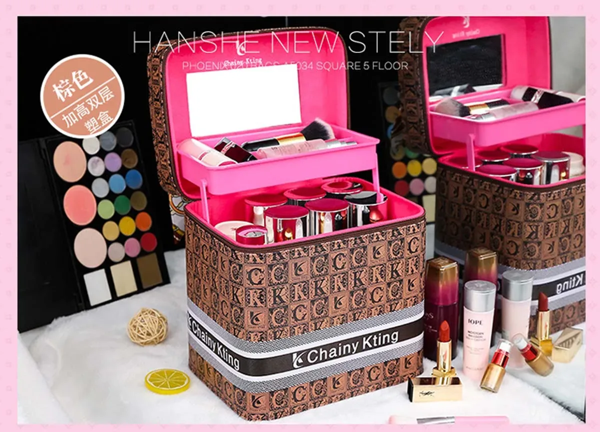 trousse de maquillage rétro à la mode, nouvelle trousse de maquillage multicouche de grande capacité, boîte de rangement de cosmétiques portable de voyage, cinq modèles