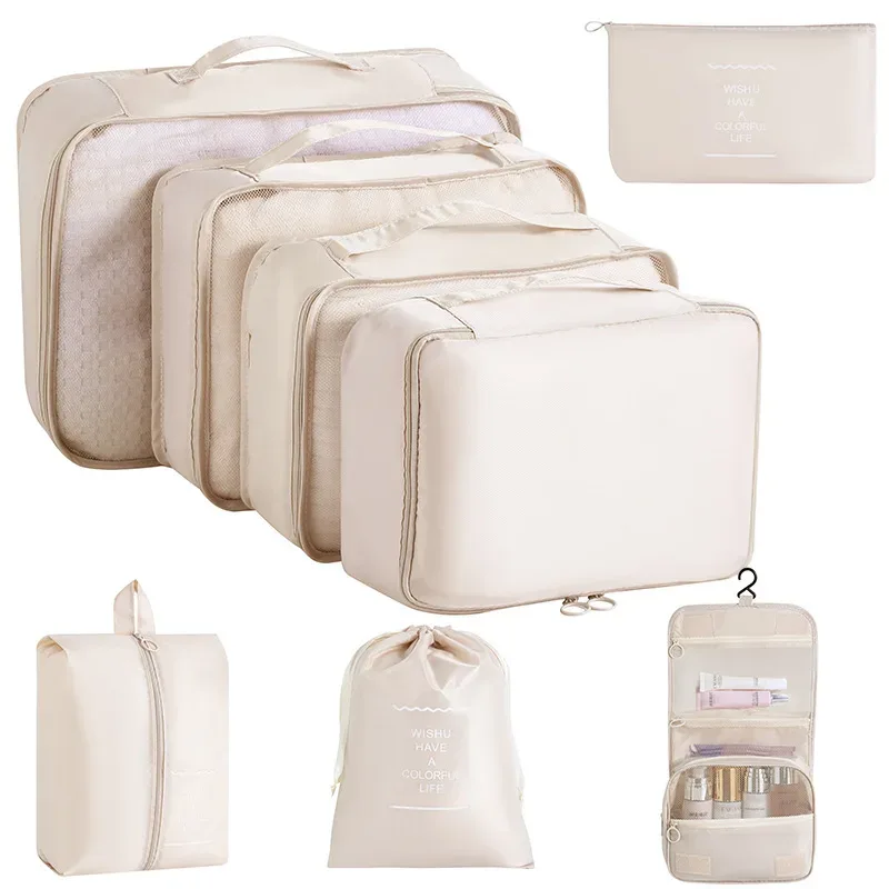 ensemble de rangement de voyage : sacs de rangement pour vêtements, chaussures, articles de toilette et maquillage, grande capacité, valise portable, sac de classification
