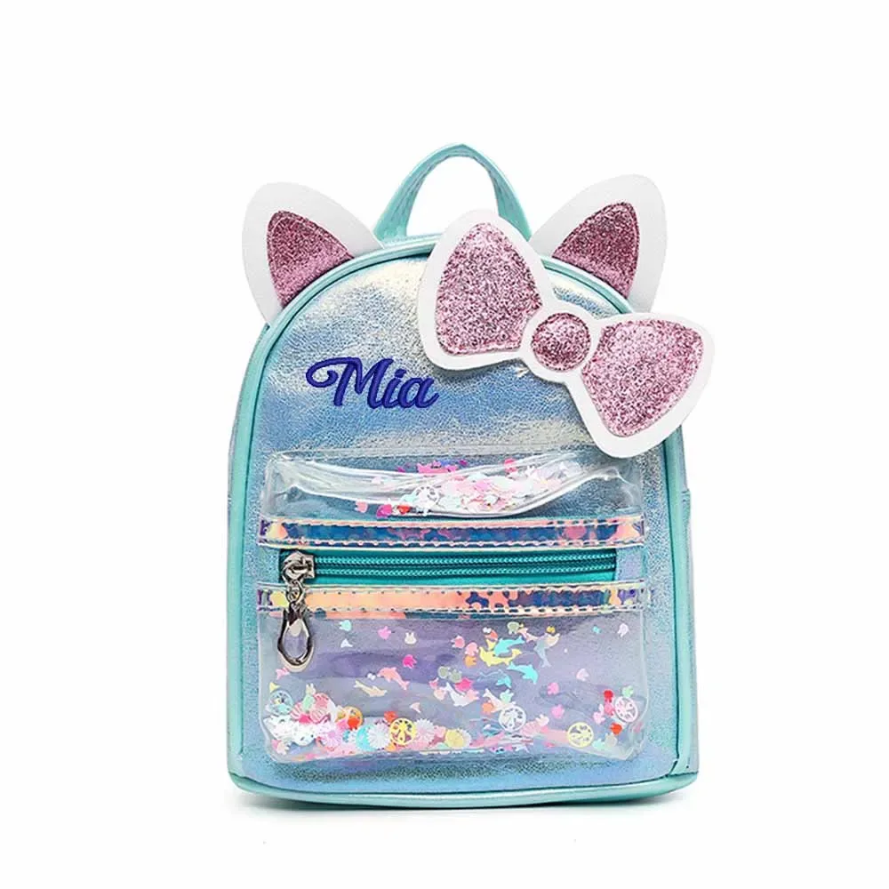 Nouveau sac à dos personnalisé avec nœud de dessin animé pour enfants, sac à dos à oreilles mignon, sac de princesse d'extérieur, sac de collation, sac de nom de la maternelle