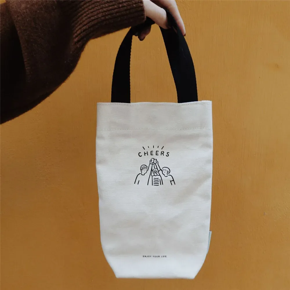 sac fourre-tout portable, porte-bouteille de tasse d'eau, café, lait, thé, sac en toile, mini rangement écologique, petit sac à main parapluie, sac de vin rouge