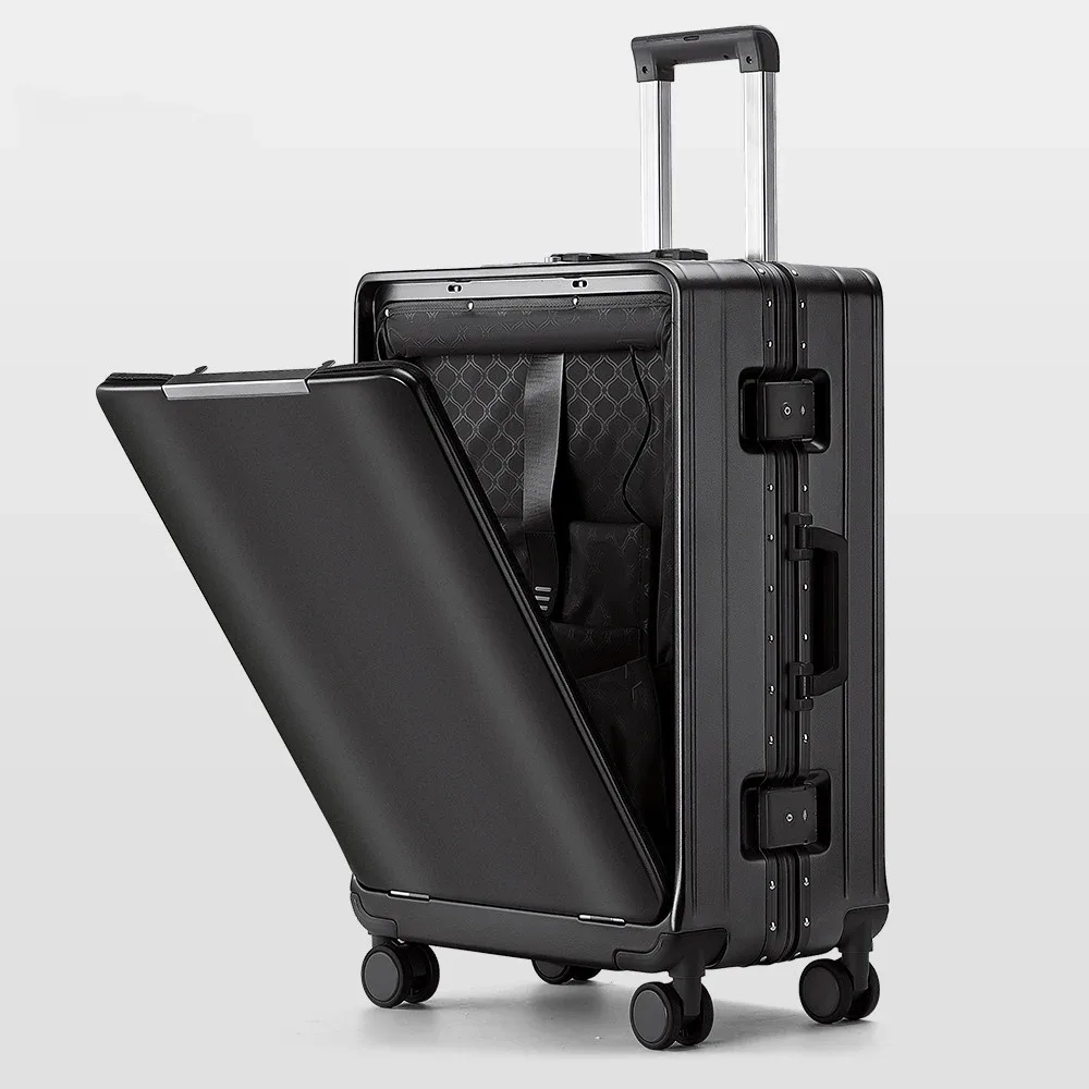 klqdzms – valise multifonctionnelle à ouverture frontale, avec cadre en aluminium, 20/24/26 pouces, grande capacité, avec mot de passe, pour voyage