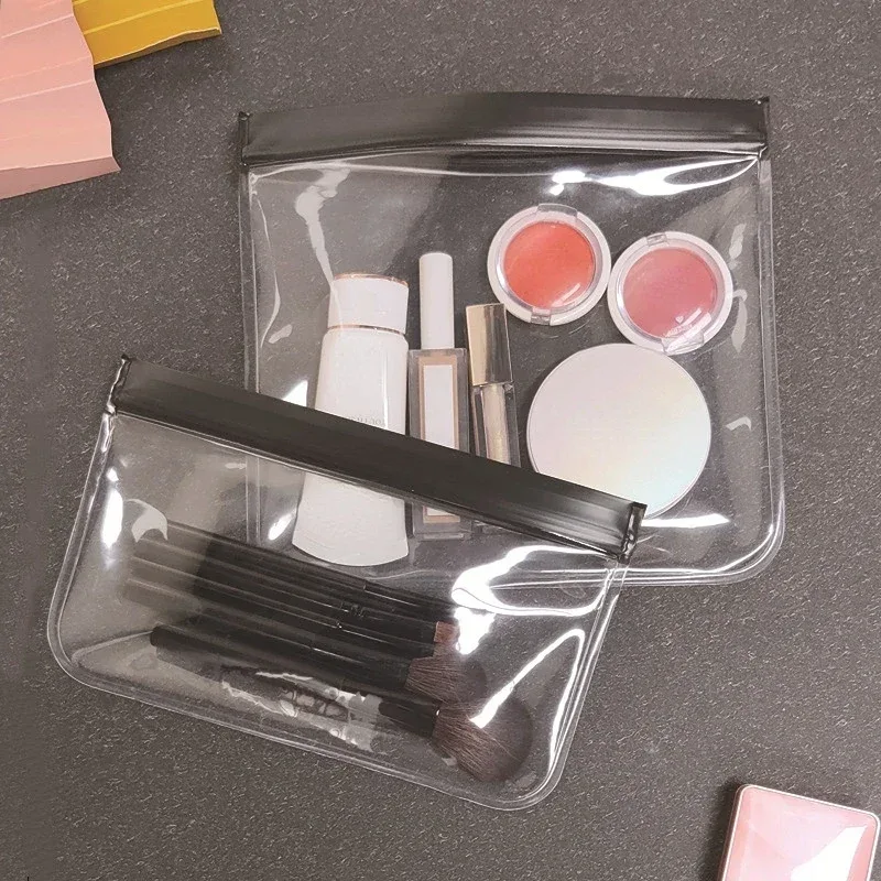 sac de maquillage transparent à fermeture éclair, sac de rangement étanche pour produits de toilette et cosmétiques, étui transparent en pvc pour salle de bain et cosmétiques