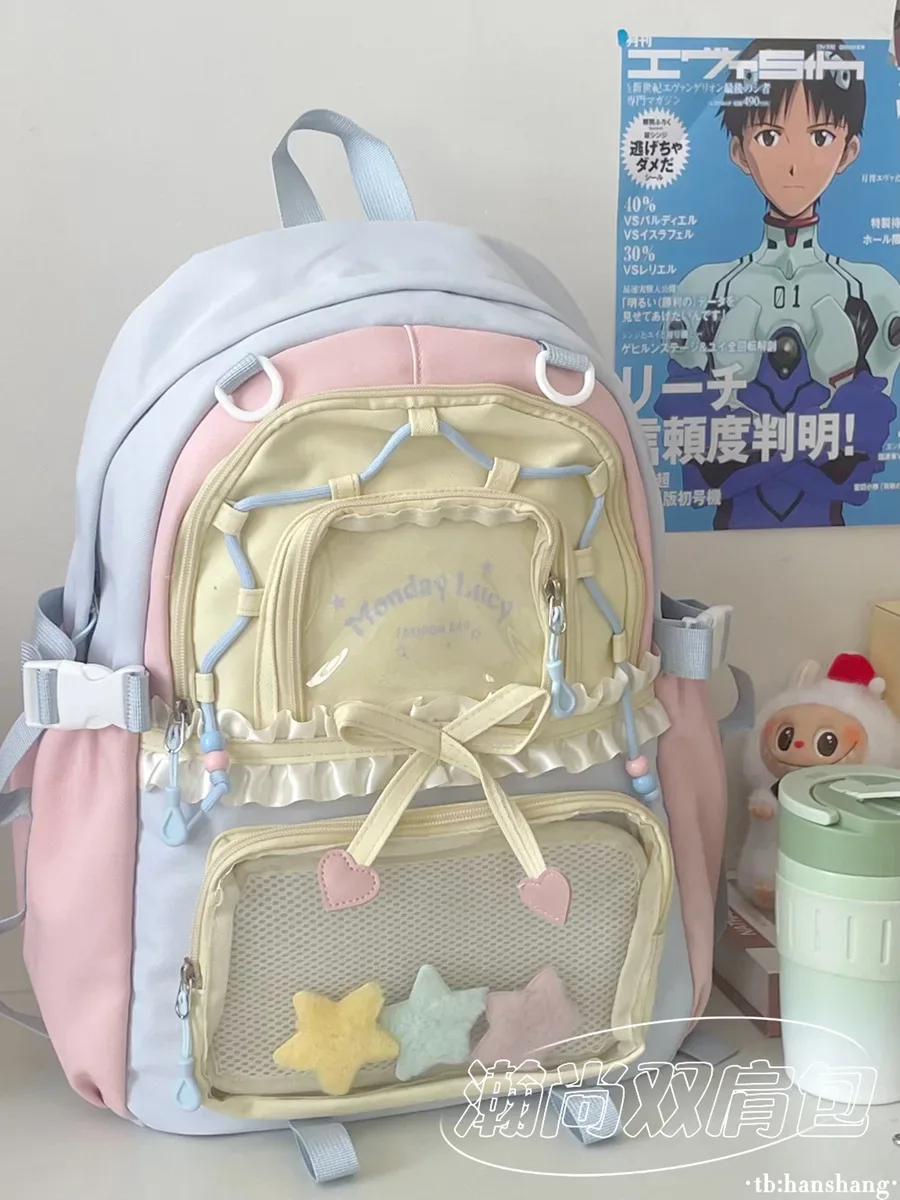 sac à dos itabag transparent macaron à couleurs contrastées, cinq couleurs, décor étoile mignon, en nylon, grande capacité, pour fille, usage quotidien et scolaire