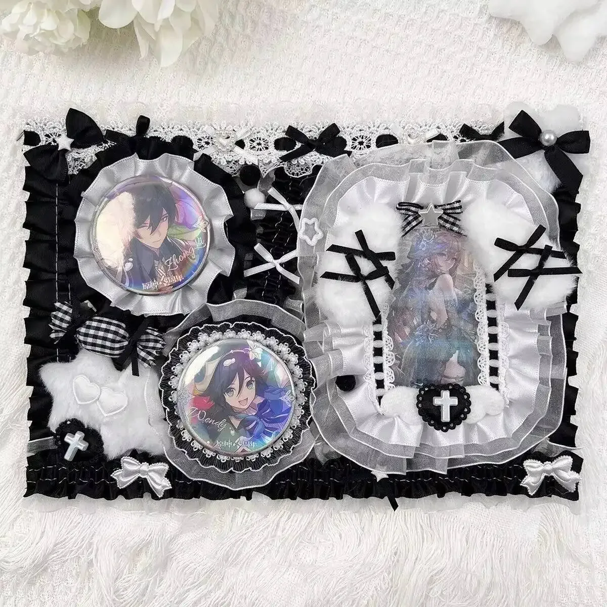 accessoires pour sac ita : porte-cartes et porte-badges anime, organisateur de broches et épingles en ruban et dentelle, insert décoratif pour sac ita, présentoir et rangement pour badges
