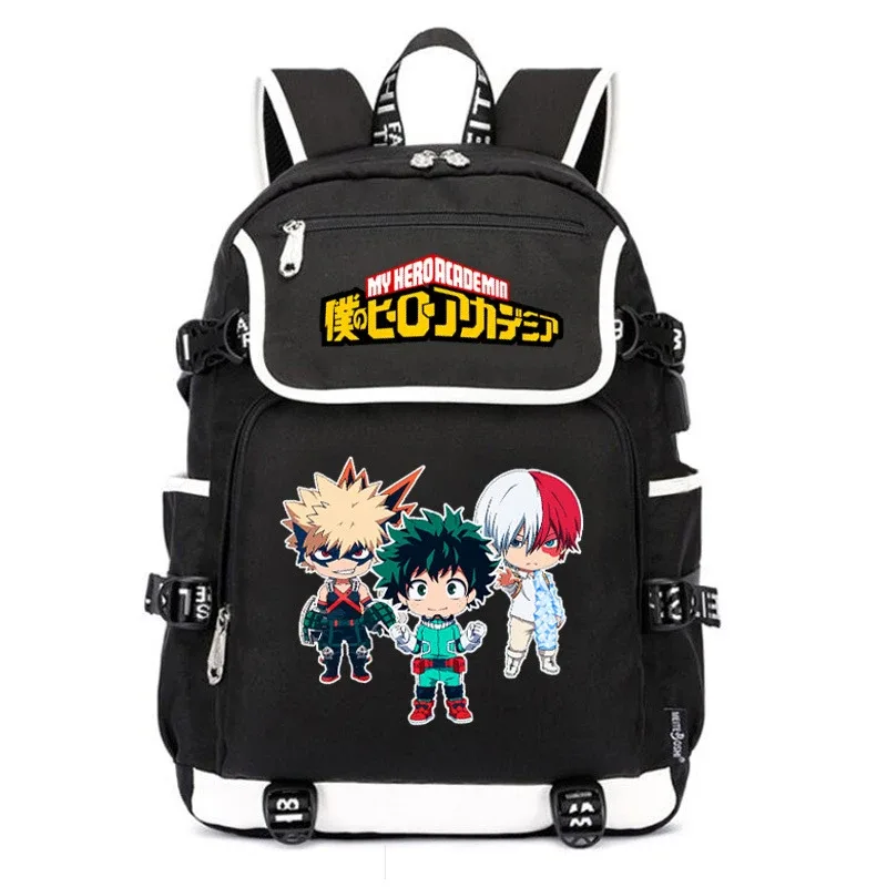 grand sac d'école anime pour femmes, sac à dos bakugou katsuki, sac à dos pour ordinateur portable avec chargeur usb, sac à dos de voyage oxford
