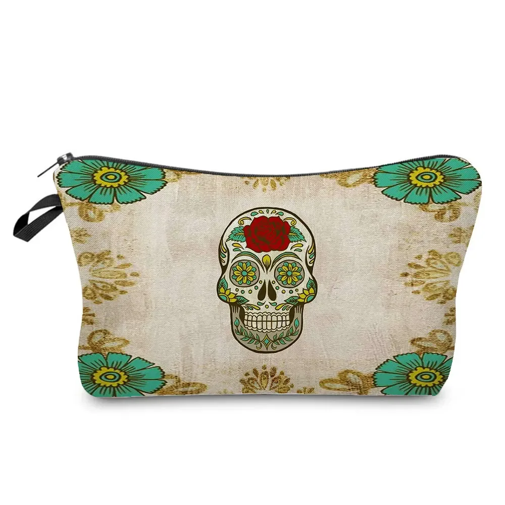 sacs à cosmétiques imprimés de crâne pour femmes, pochette de maquillage de personnalité, sac de rangement de voyage portable, étuis de rangement de rouge à lèvres, sac de maquillage à fermeture éclair