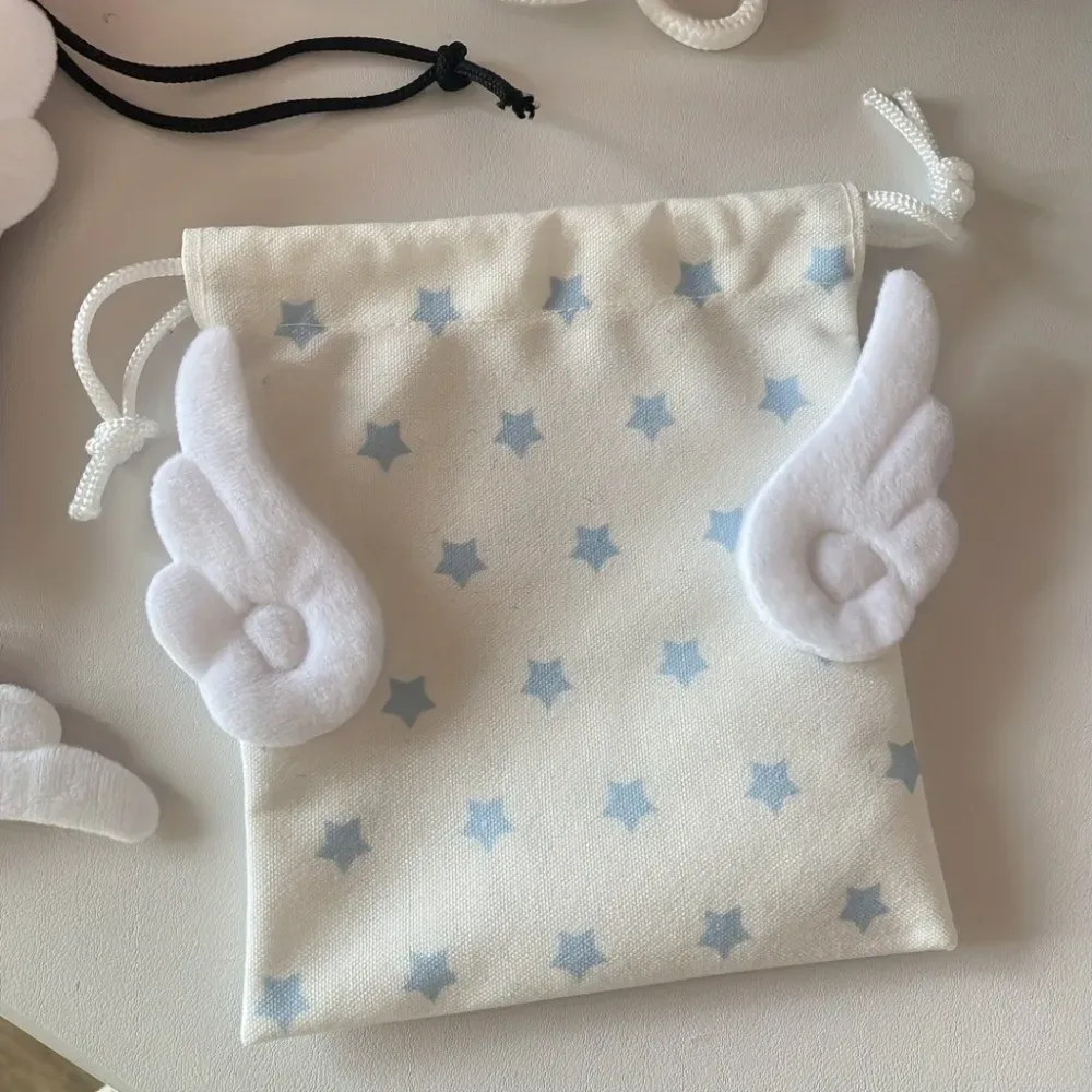 sac de maquillage bohème en toile avec cordon de serrage, pochette de rangement portable anti-poussière, motif étoiles, petit organisateur pour articles de papeterie