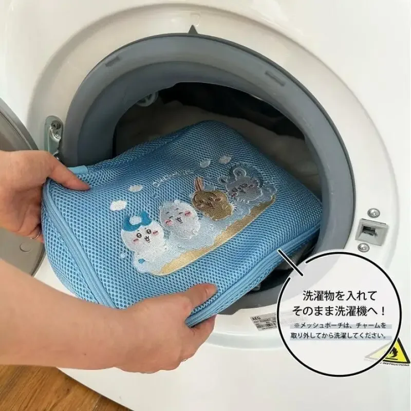 nouvelle trousse de rangement en maille chiikawa, sac à linge brodé, trousse de toilette, sac de voyage pour figurines d'anime, trousse de maquillage, dessin animé kawaii