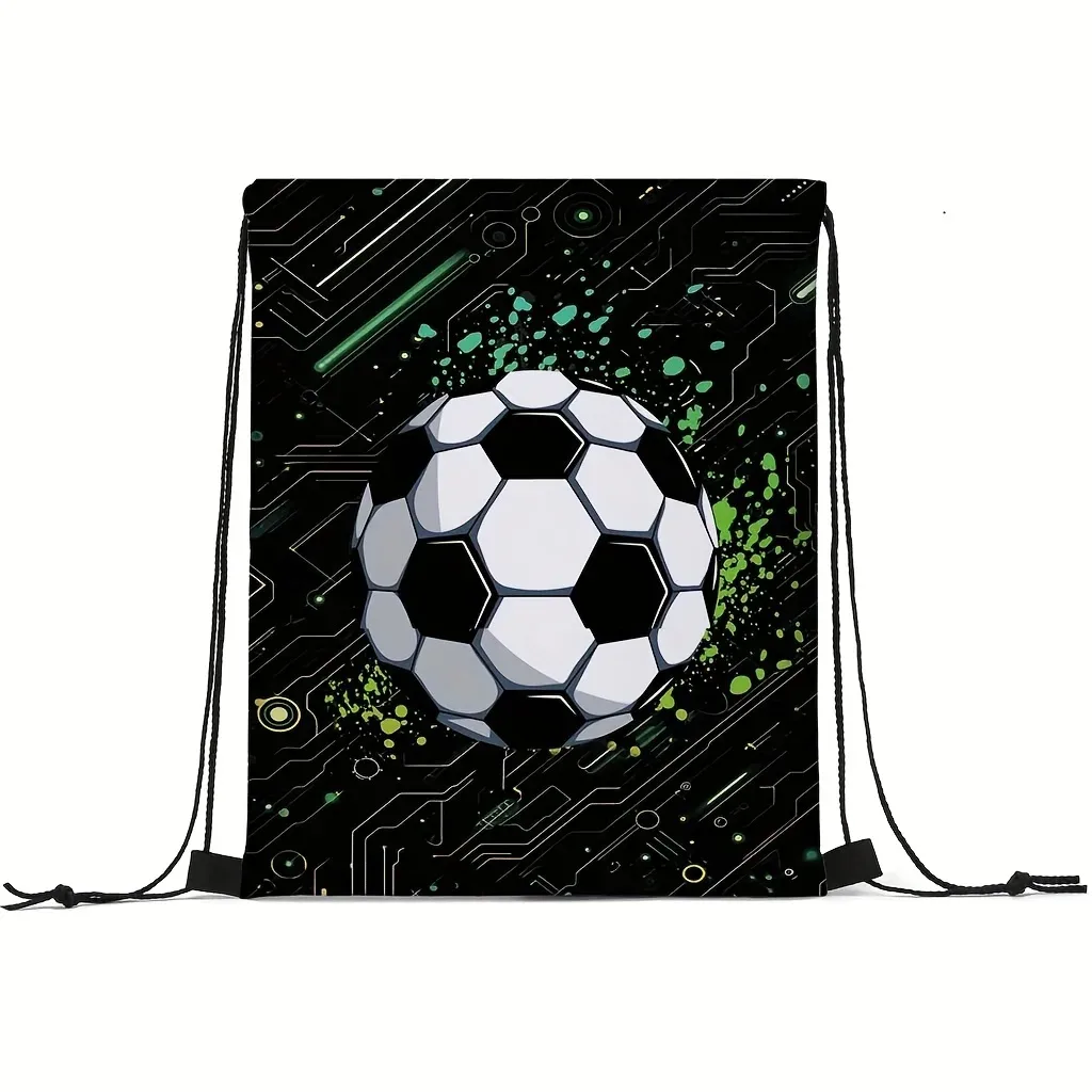 Sac de sport à cordon de serrage imprimé football, sac à dos unisexe, motif créatif durable pour la randonnée et les voyages