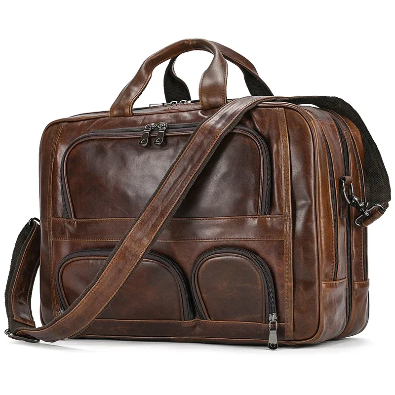 17.3 pouces mallette pour ordinateur portable en cuir véritable pochette d'ordinateur voyage d'affaires fourre-tout sacs à main pour hommes mâle grand bref étui sac rétro