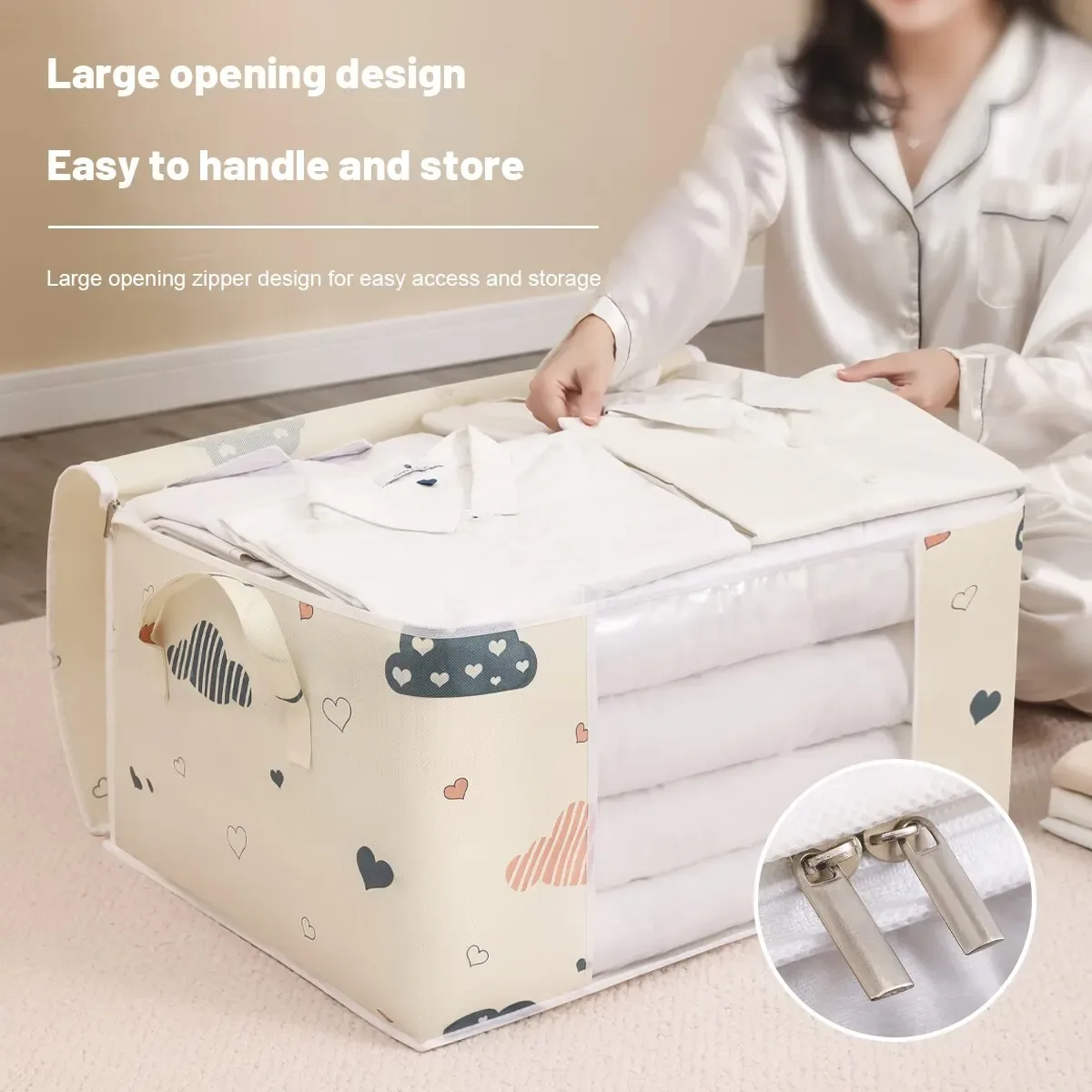 sac de rangement pliable grande capacité pour vêtements, couettes, couvertures, anti-poussière, fermeture éclair renforcée, poignées robustes, transport facile
