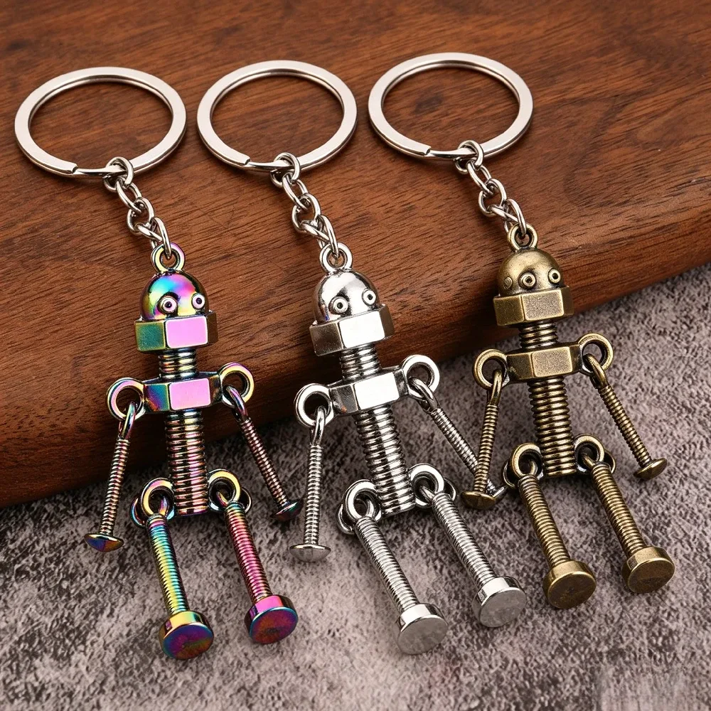 Porte-clés robot mécanique rétro à vis, créatif, articulé, style steampunk, pour clés de voiture, pendentif de sac à dos pour homme