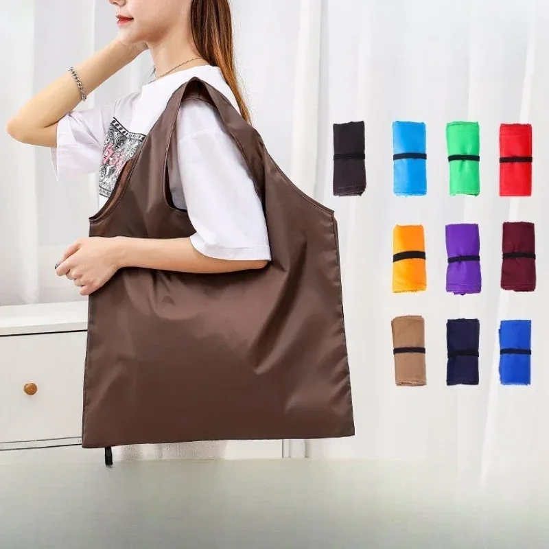 sac de courses réutilisable de couleur unie pour femmes et hommes, sac d'épicerie pliable en nylon, sac fourre-tout écologique, sacs à main portables