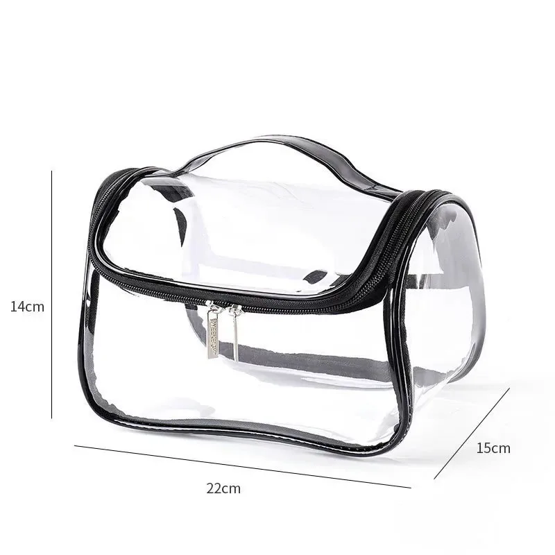sac de maquillage transparent en pvc imperméable, trousse de toilette de voyage transparente, sac de rangement cosmétique à fermeture éclair de grande capacité