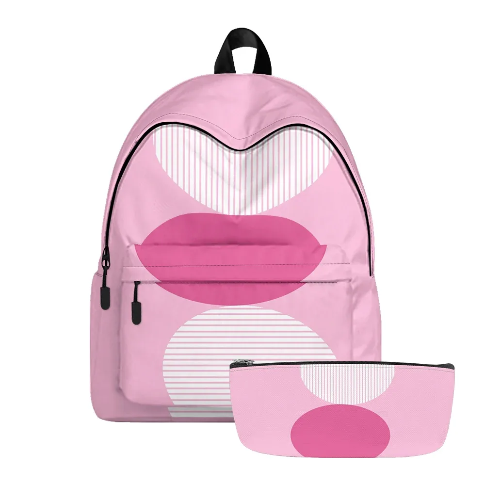 sac à dos imprimé ondulé à rayures verticales, sacs à crayons, sangles réglables, sac d'école léger et durable, sac de jour de voyage pour adolescents, ensembles