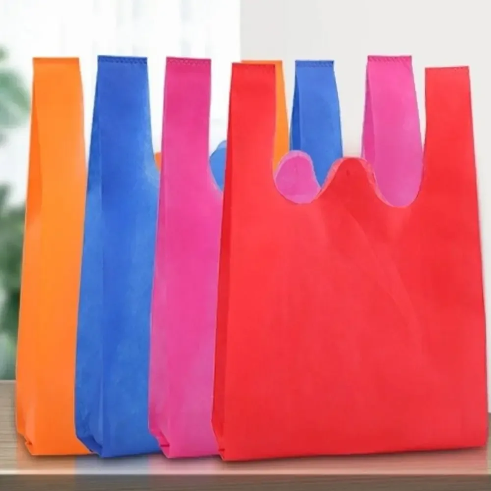 sac de courses non tissé de couleur unie, 50 pièces, sac à main portable de grande capacité écologique, sac de rangement pratique et durable pour jouets