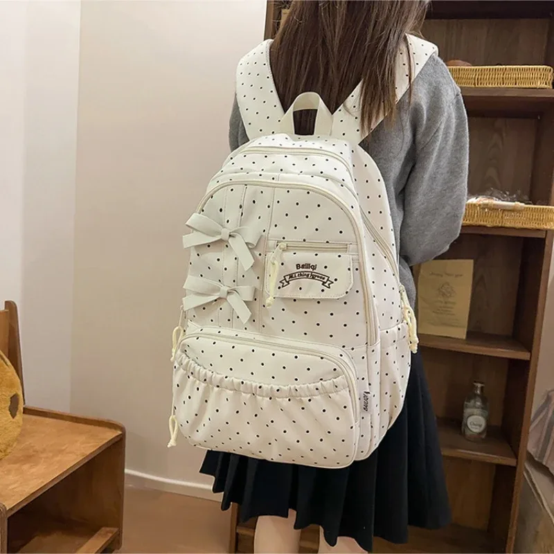 Sac à dos coréen à pois grande capacité, décontracté, pour voyage, ordinateur portable, école, université, sac à livres simple pour étudiant