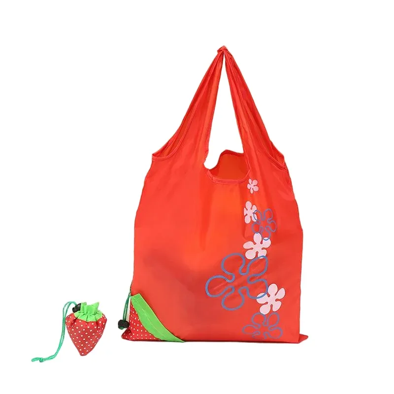 sac fourre-tout pliable en forme de fraise, sac à bandoulière de shopping créatif, sac de rangement portable écologique en polyester
