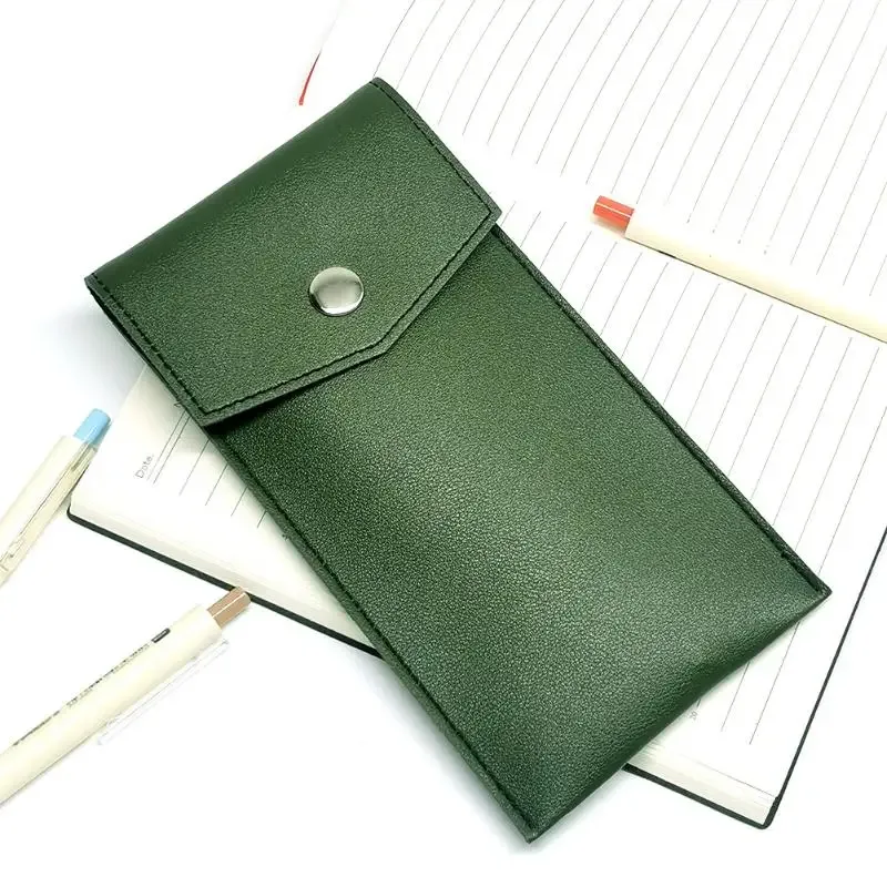 étui à crayons en cuir pu, sac de rangement pour étudiants, sac portable pour lunettes et papeterie, sac de rangement pour stylos de bureau grande capacité.