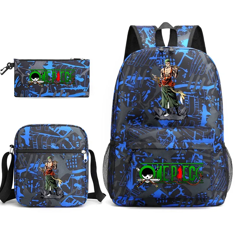 ensemble de sacs à dos pour étudiants imprimés one piece zoro, avec sac à bandoulière et trousse à crayons, pour enfants et adolescents, pour l'école, les voyages, légers