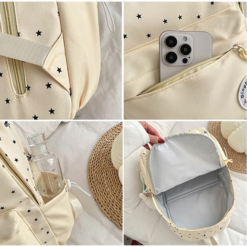 sac à main léger à motif papillon et étoiles, grande capacité, sac à bandoulière décontracté, sac à dos étudiant avec breloque, sac fourre-tout mignon