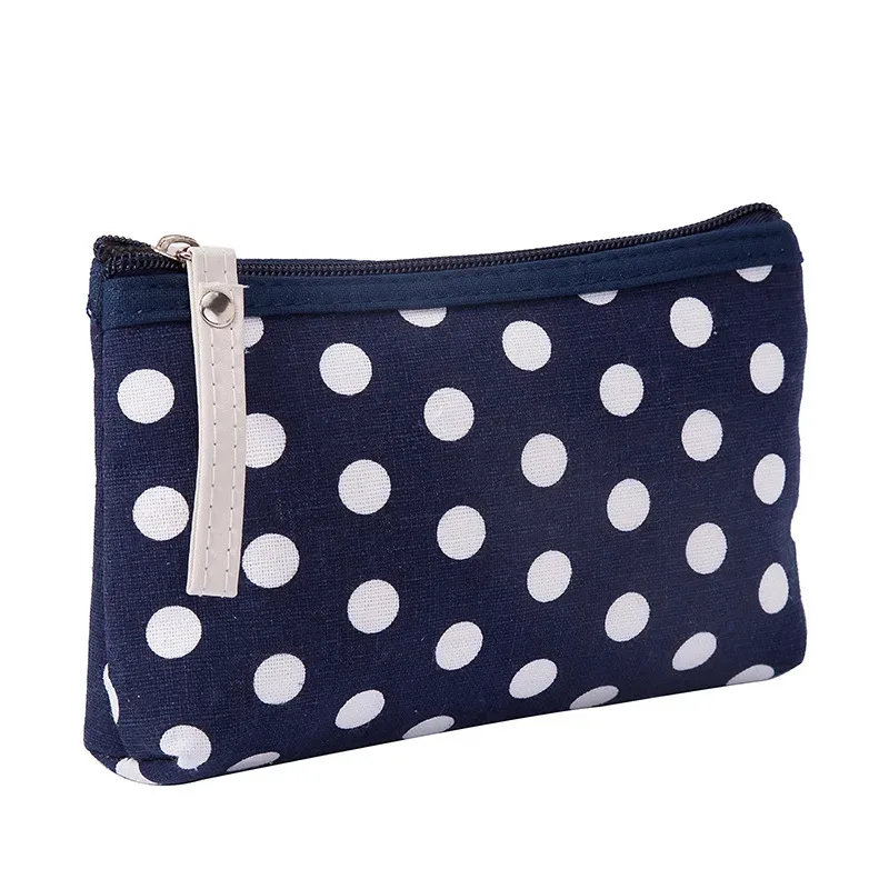 sac à cosmétiques en toile souple imprimé à pois pour femmes, mignon, organisateur de produits de toilette, sacs de maquillage portables, étui de rangement de voyage