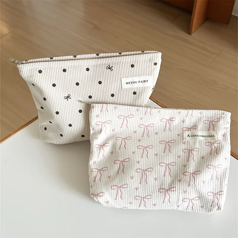 grand sac de maquillage de style minimaliste pour femme – sac de rangement de voyage élégant à fermeture éclair avec motif d'arc, sac à main durable