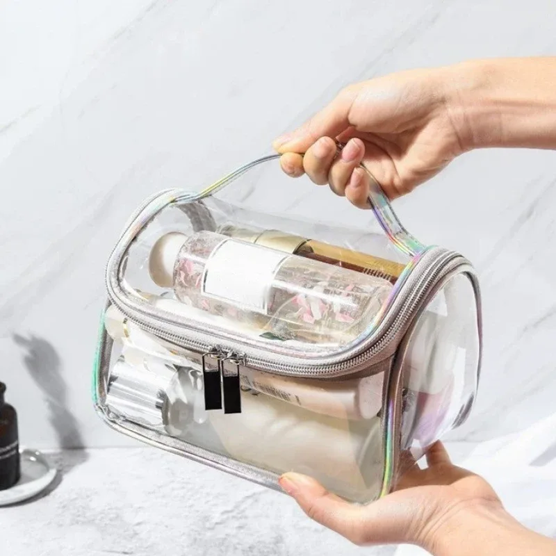 sac à cosmétiques de voyage transparent étanche de grande capacité, pochette de rangement de maquillage portable en pvc, trousse de toilette à fermeture éclair