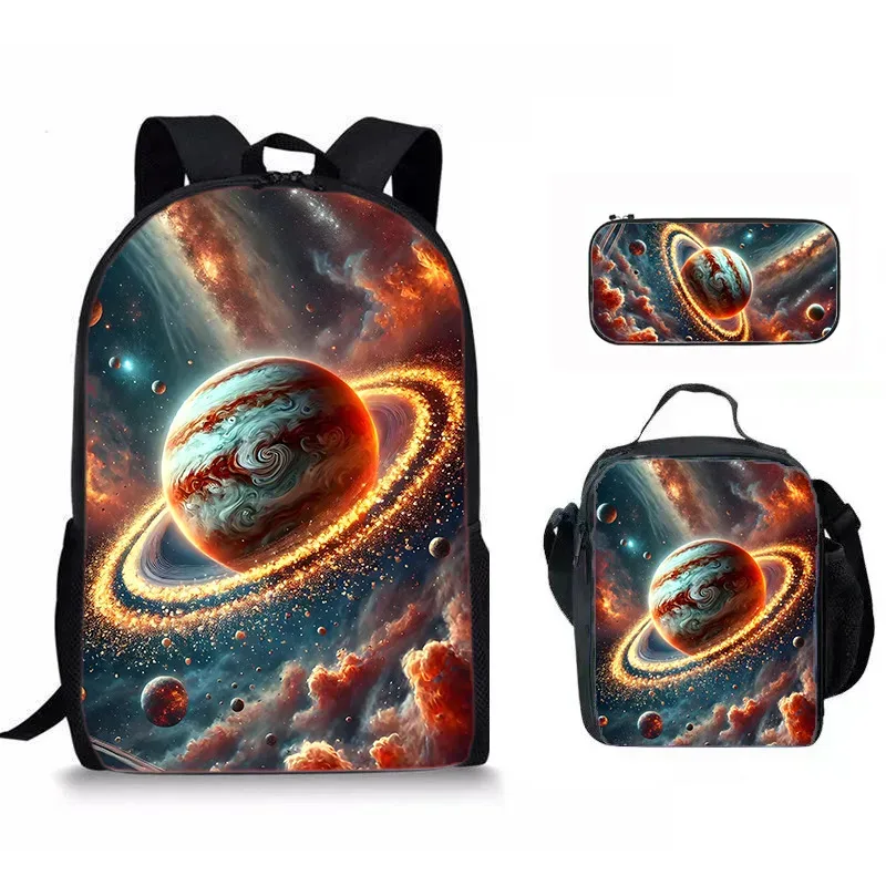 sacs de voyage pour étudiants, sac à dos pour ordinateur portable, sac à déjeuner, trousse à crayons, imprimé 3d hip hop youthful novelty space planet, 3 pièces/ensemble