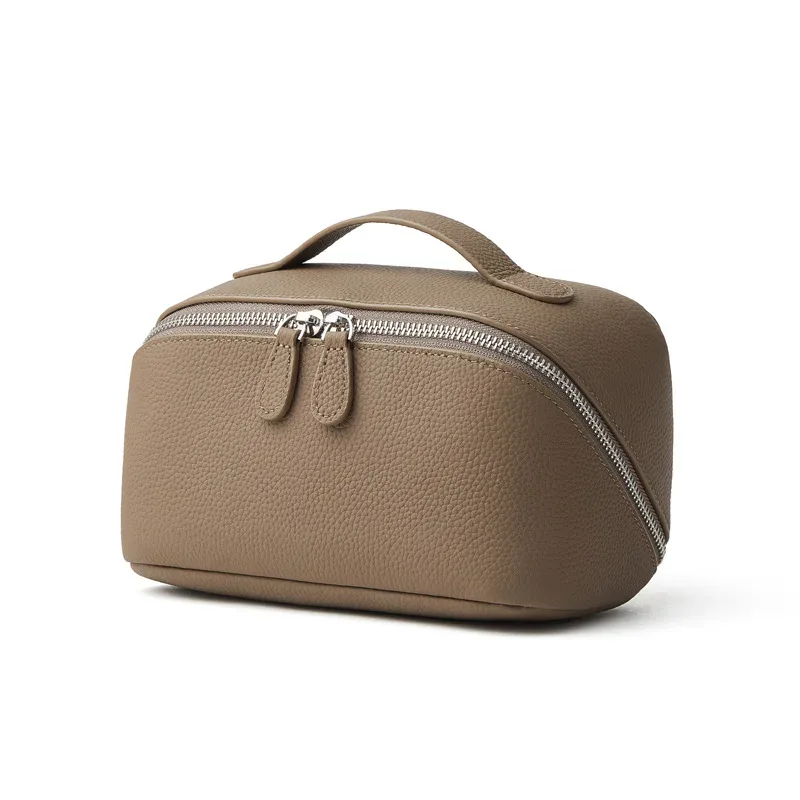sac à cosmétiques en cuir véritable, design classique, multifonction, trousse de toilette de voyage, portable, simple, organiseur pour femmes, sac à main, trousse de maquillage