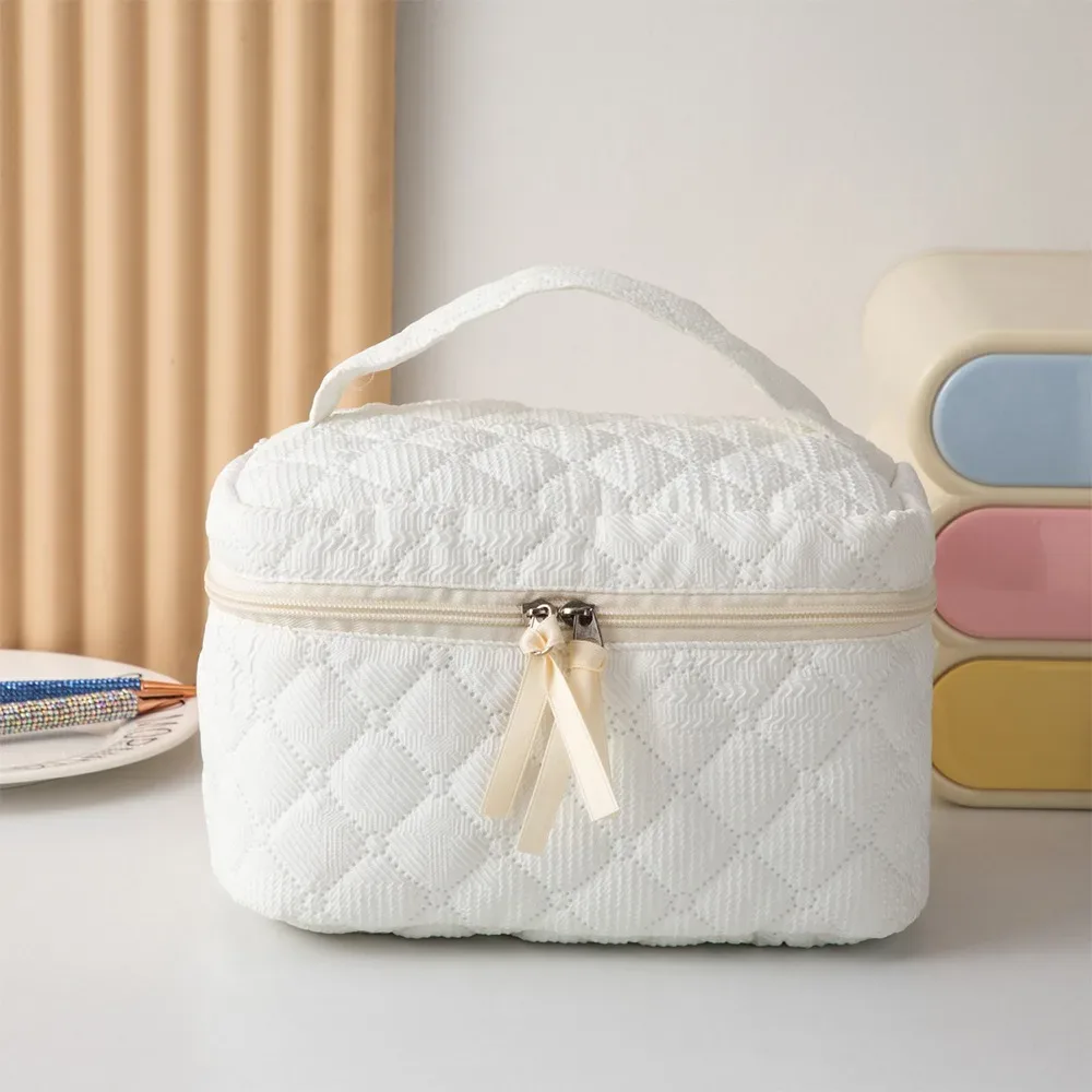 sac de maquillage matelassé durable, grande capacité, sac à cosmétiques portable, pochette de rangement multifonctionnelle pour femmes et filles