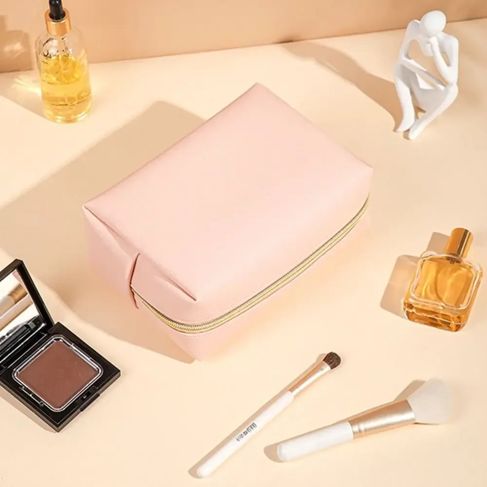 sacs de maquillage de couleur unie, pochette de toilette à fermeture éclair, couleur crème, sac de toilette pour femmes, sacs de rangement coréens, organisateur de voyage, sacs à cosmétiques
